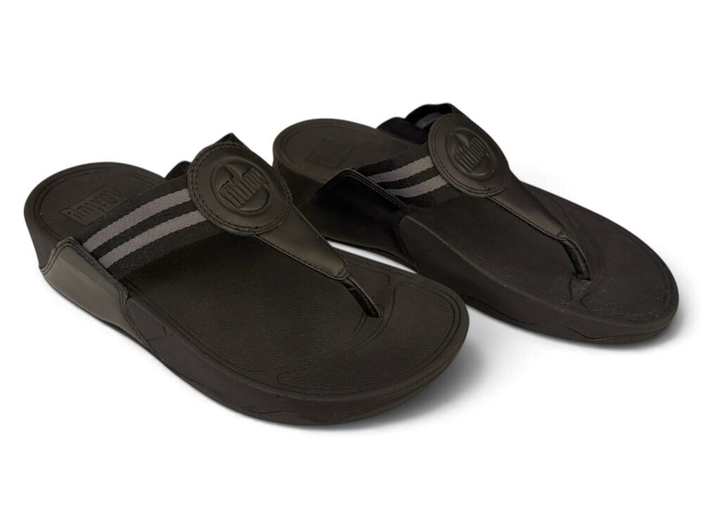 FitFlop Womens Walkstar Toe Post Sandals Black Fabric Straps Slip On Size 7